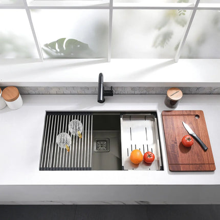 Cleo 32 Inch Workstation Under Mount Single Bowl Kitchen Sink - Plumbing Market