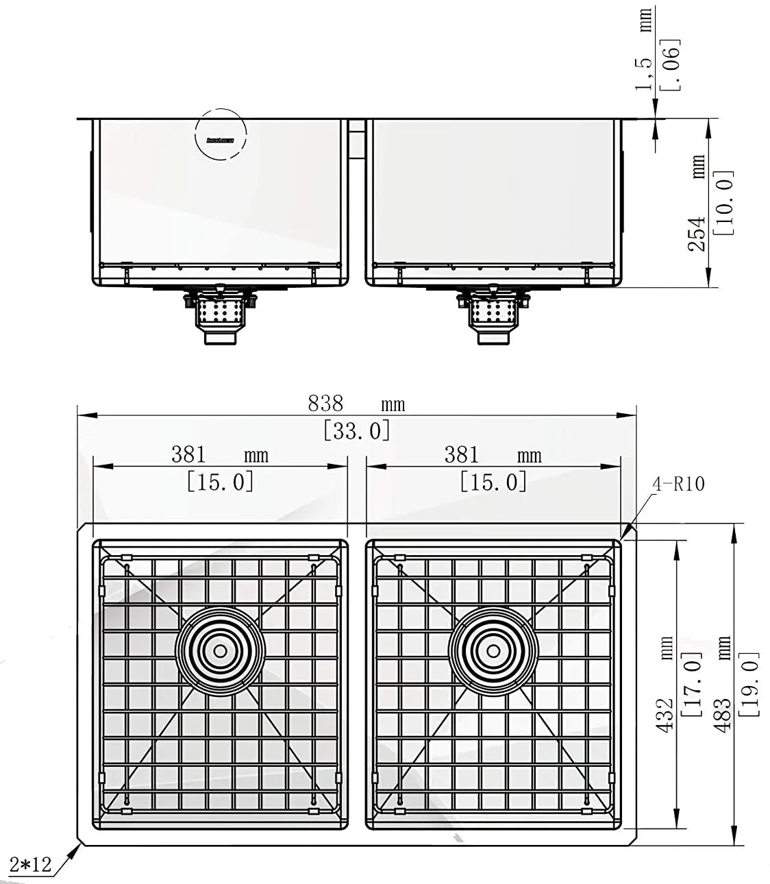 Cleo 33 Inch Mission Undermount Kitchen Sink Double Bowl 16 gauge - Plumbing Market