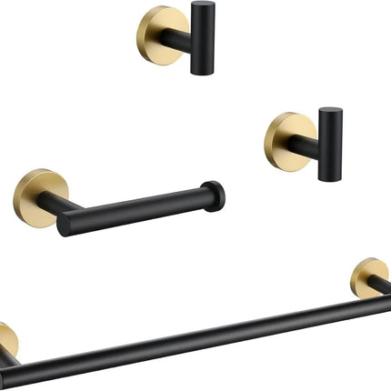 Cleo 4-Piece Bathroom Hardware Set Stainless Steel Black and Gold - Plumbing Market