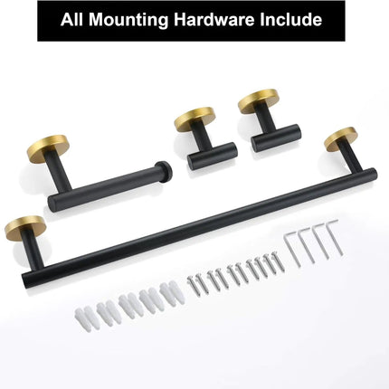Cleo 4-Piece Bathroom Hardware Set Stainless Steel Black and Gold - Plumbing Market