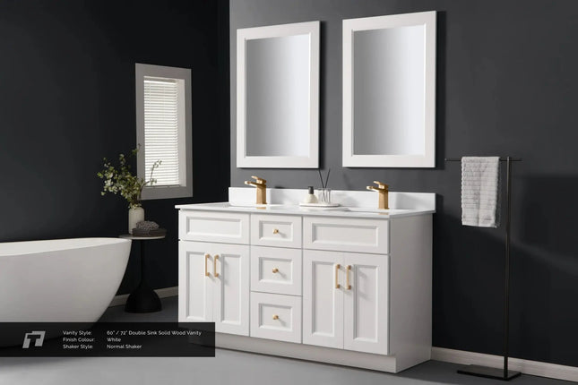 Cleo Hampton 60" Bevel Shaker Double Sink Solid Wood Bathroom Vanity With Countertop - Plumbing Market