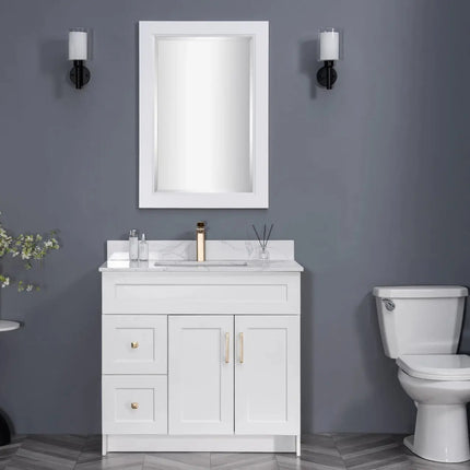Cleo Hampton Bathroom Vanity With Quartz Counter Top 36 Inch Right Doors - Plumbing Market