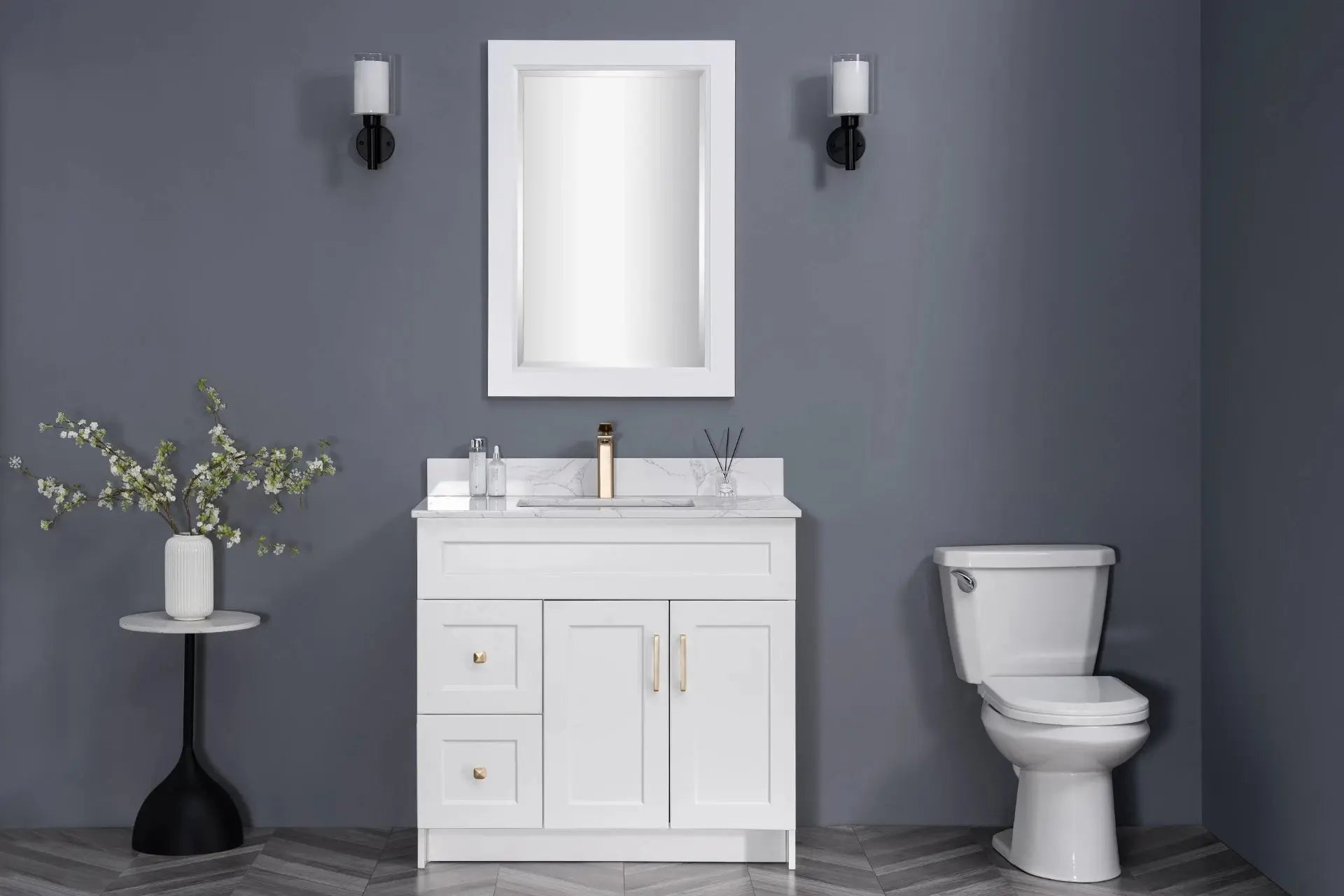 Cleo Hampton Bathroom Vanity With Quartz Counter Top 36 Inch Right Doors - Plumbing Market