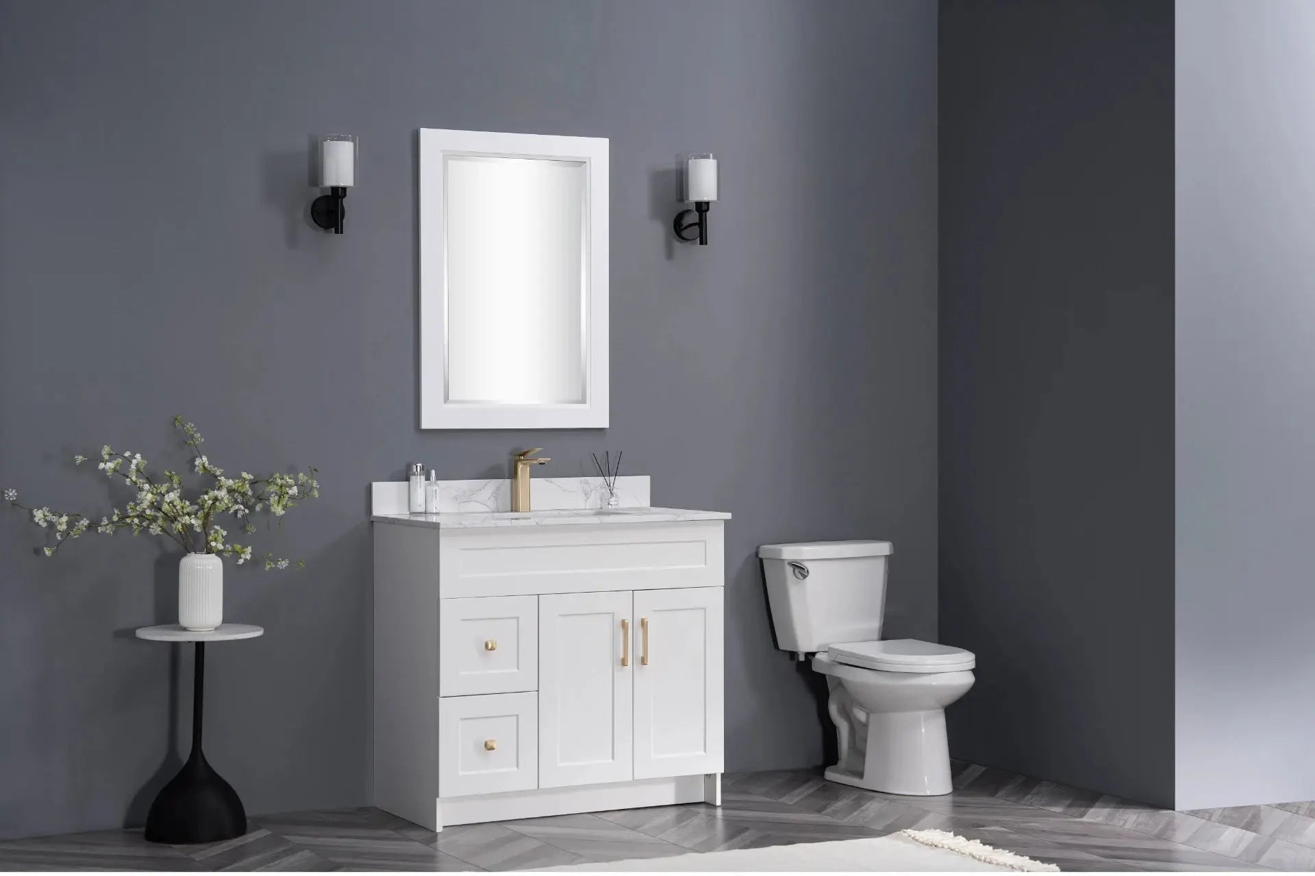 Cleo Hampton Bathroom Vanity With Quartz Counter Top 36 Inch Right Doors - Plumbing Market