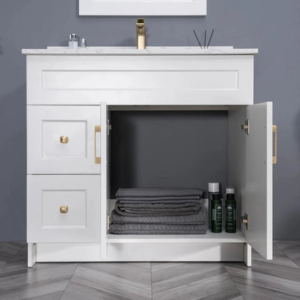 Cleo Hampton Bathroom Vanity With Quartz Counter Top 36 Inch Right Doors - Plumbing Market