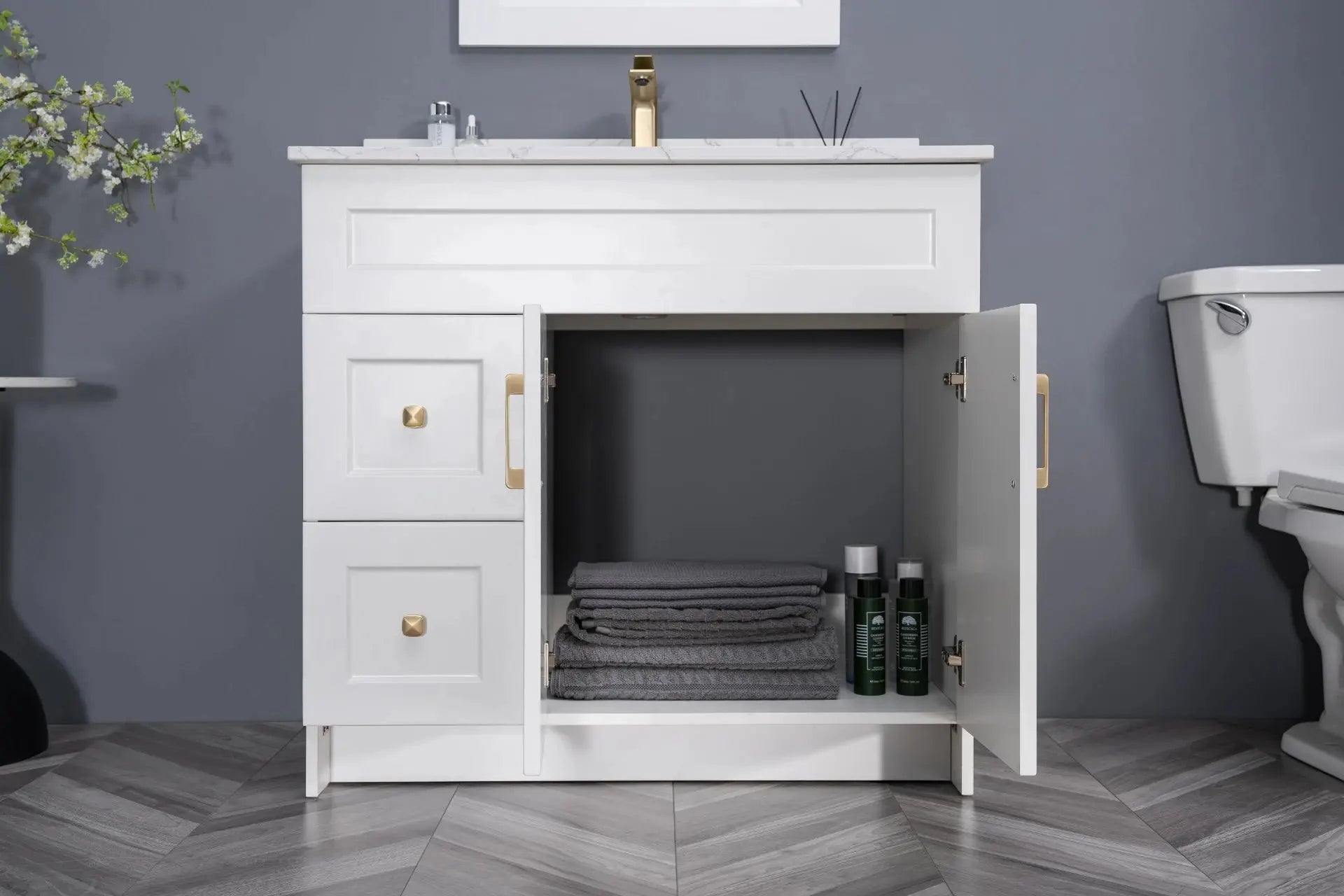 Cleo Hampton Bathroom Vanity With Quartz Counter Top 36 Inch Right Doors - Plumbing Market