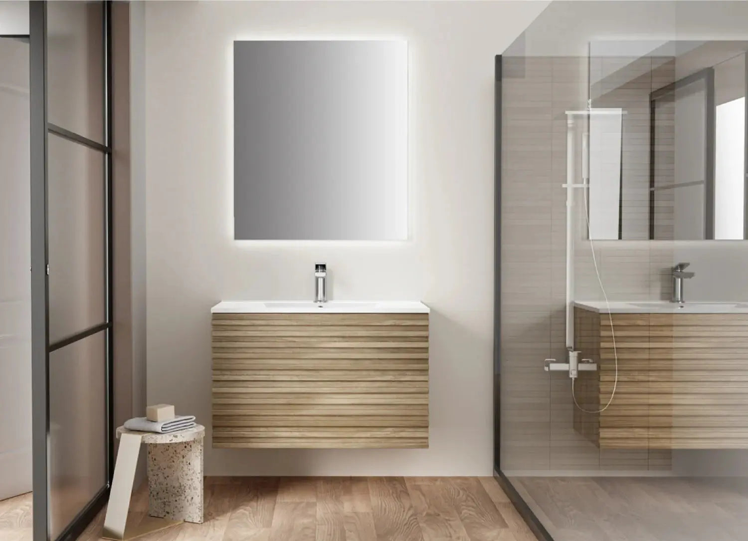 Cleo Linear Fluted Wall Mounted Vanity with Top - Plumbing Market
