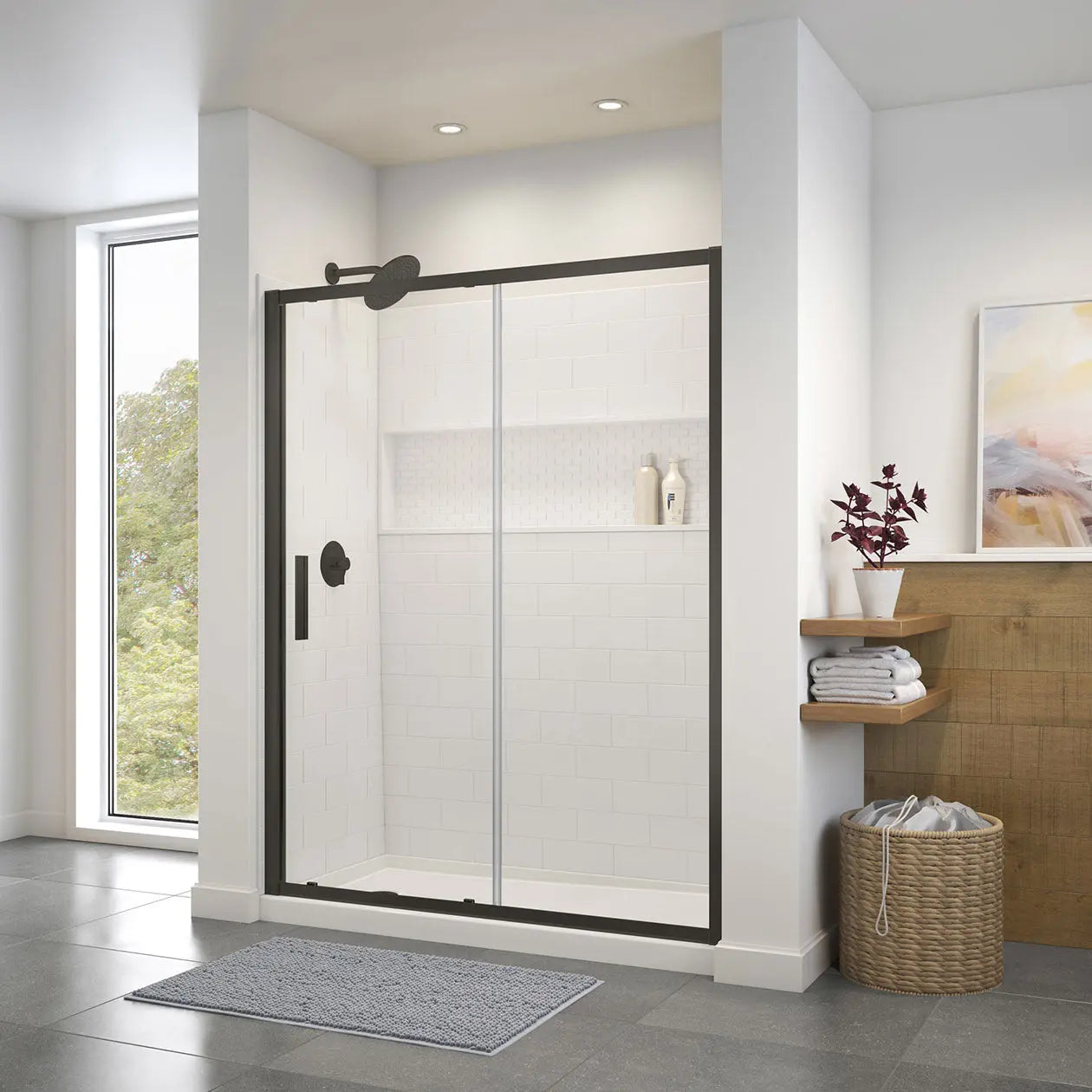 Connect 57-58 ½ x 72 in. 6mm Sliding Shower Door for Alcove Installation with Clear glass in Matte Black - Plumbing Market