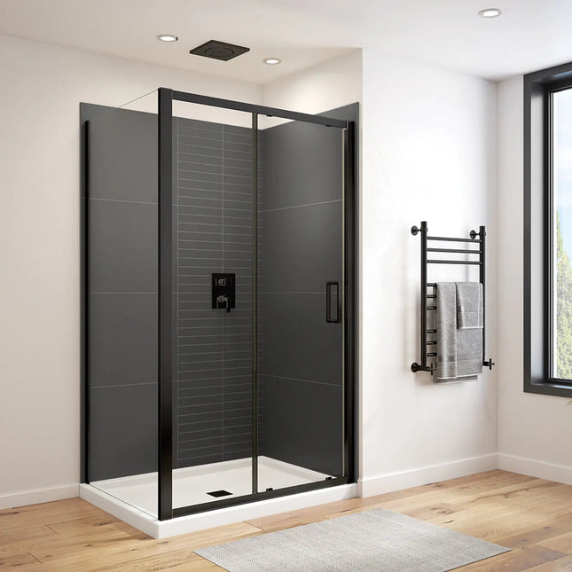 Connect Pro 43 ½-45 x 76 in. 6mm Sliding Shower Door for Alcove Installation with Clear glass in Matte Black - Plumbing Market