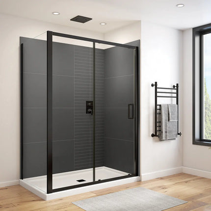 Connect Pro 55 ½-57 x 76 in. 6mm Sliding Shower Door for Alcove Installation with Clear glass in Matte Black - Plumbing Market