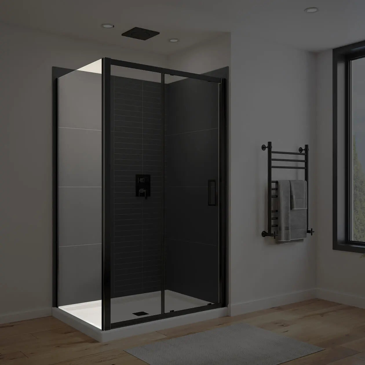 Connect Pro Return Panel for 32 in. Base with Clear glass in Matte Black - Plumbing Market