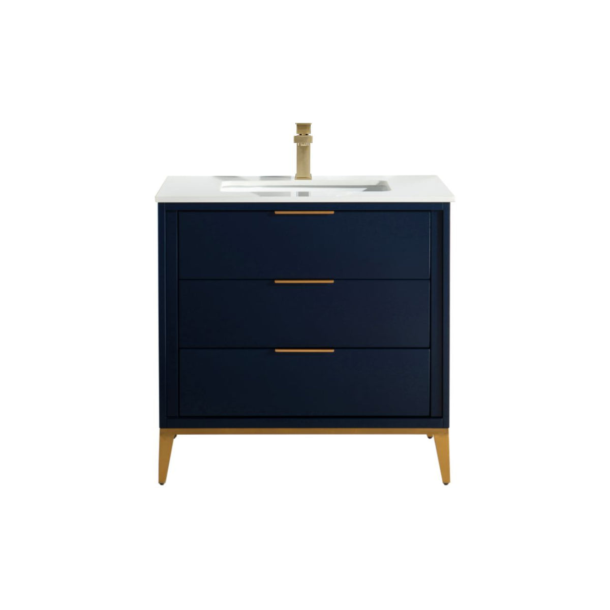 Kube Bath Divani 36'' Gloss WhiteVanity W/ Quartz Counter Top (Back Splash Free) - Navy Blue (KD9936-BLUE)