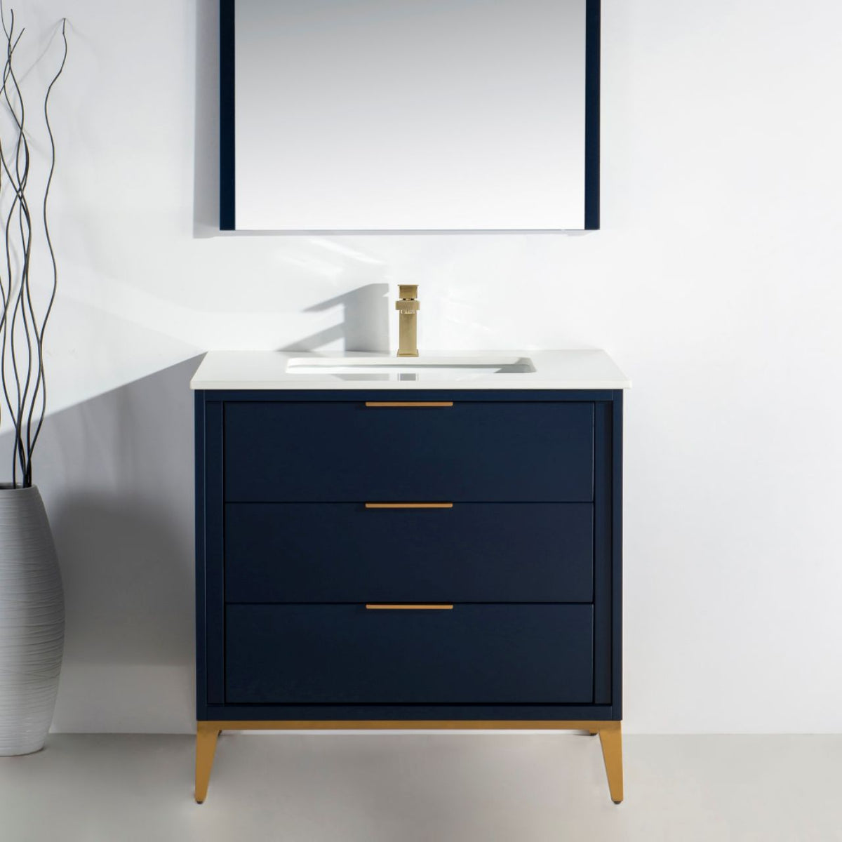 Kube Bath Divani 36'' Gloss WhiteVanity W/ Quartz Counter Top (Back Splash Free) - Navy Blue (KD9936-BLUE) view 2