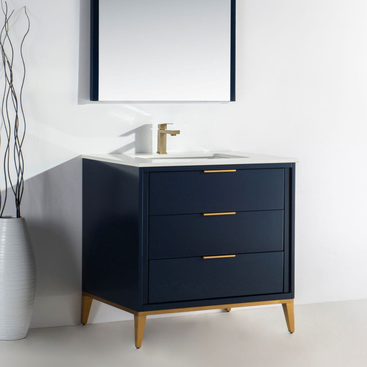 Kube Bath Divani 36'' Gloss WhiteVanity W/ Quartz Counter Top (Back Splash Free) - Navy Blue (KD9936-BLUE) view 3