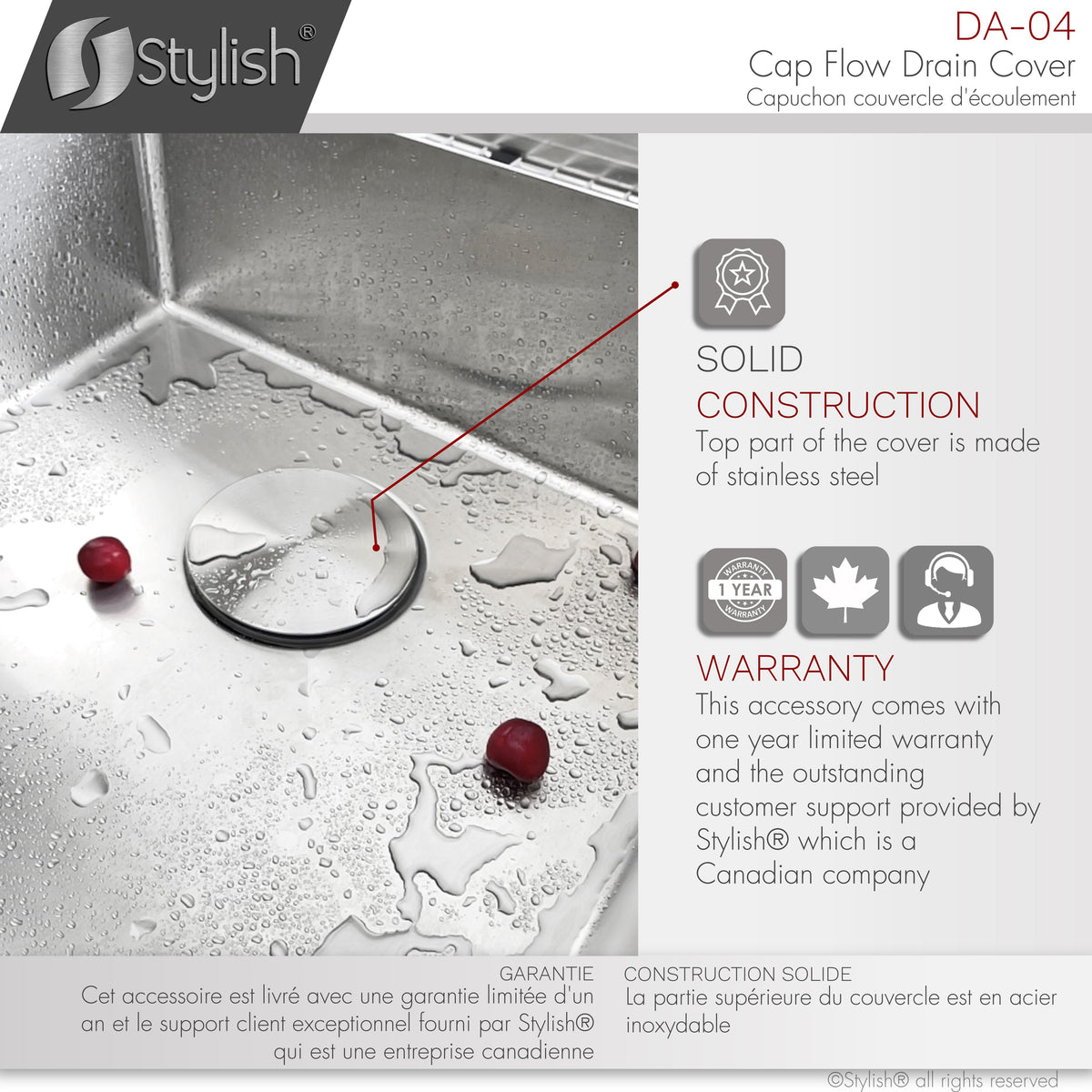 Stylish Cap Flow Strainer Cover Fits Standards 3 1/2" Strainers DA-04