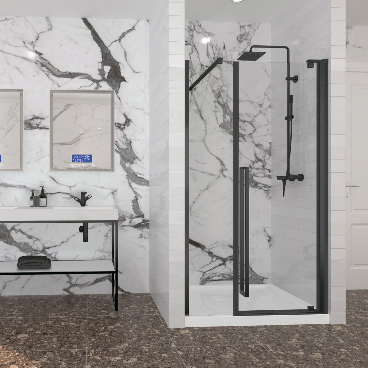 Zitta Amaly Shower door 48", in alcove rectangular offset door, in matte black DAA4800ASTA71