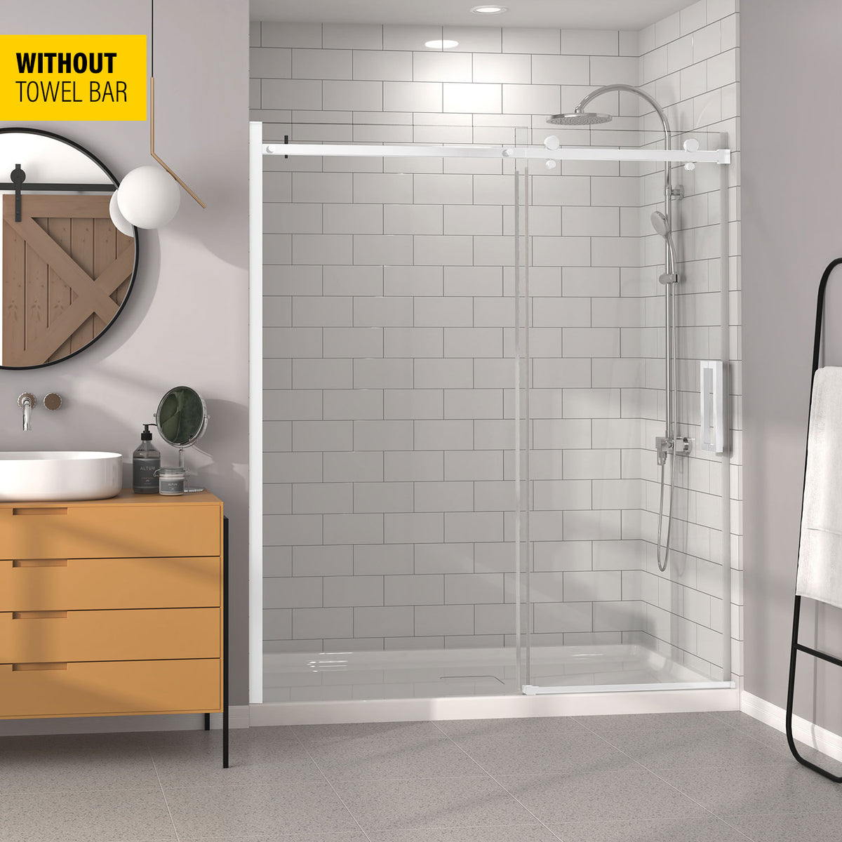 Zitta Bellini Shower door 72", in alcove, in matte white DB17200ASTC11