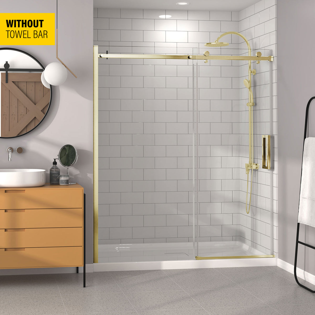 Zitta Bellini Shower door 72", in alcove, in brushed gold DB17200ASTC51