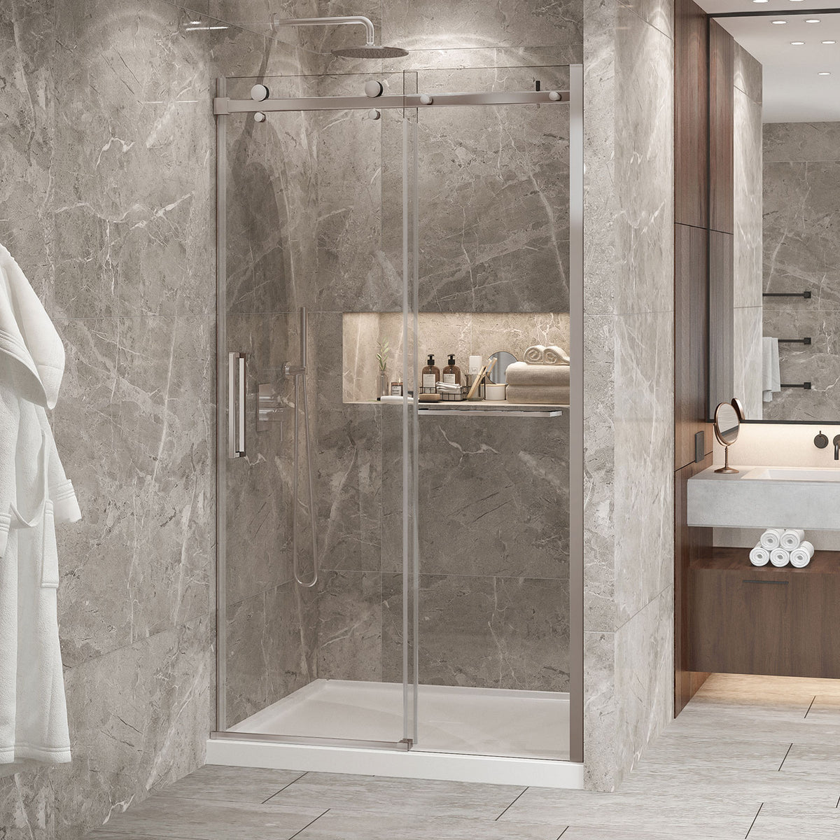 Zitta Bellini 2.0 Shower door 48", in alcove, in brushed nickel DB24800ASTC41
