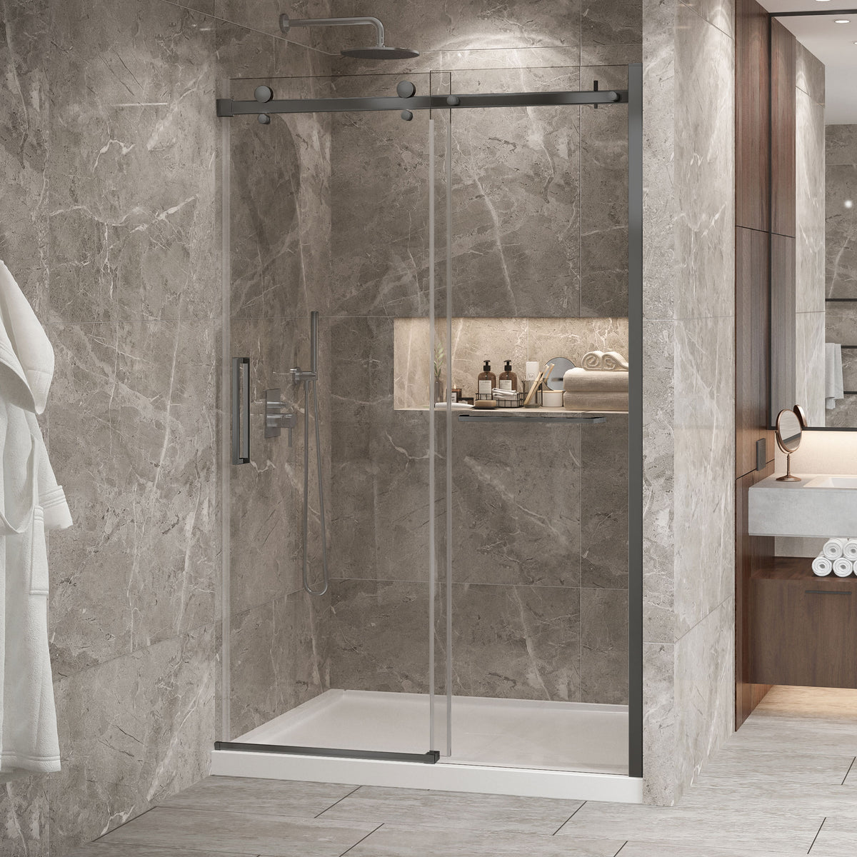 Zitta Bellini 2.0 Shower door 54", in alcove, in gunmetal DB25400ASTC31