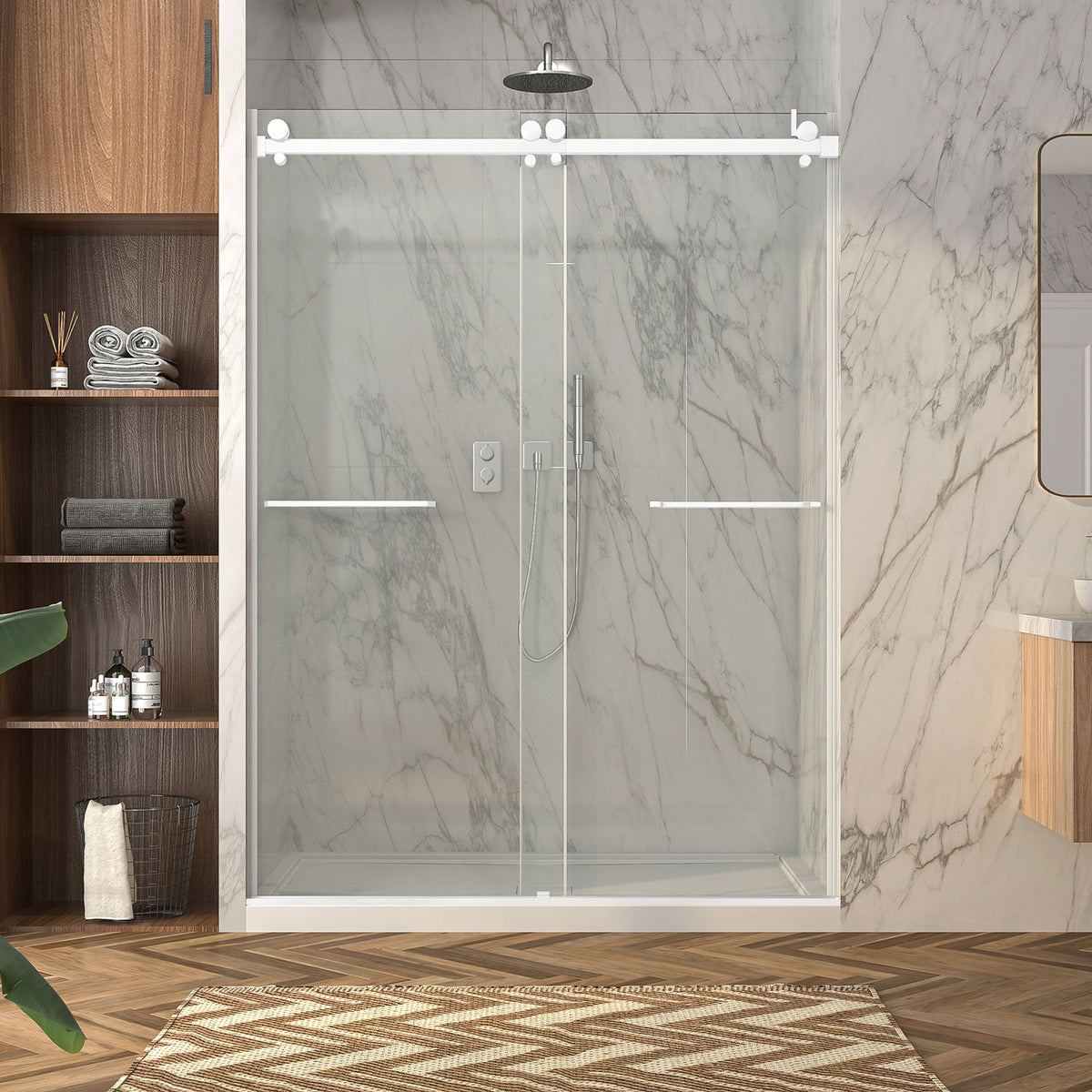 Zitta Bellini 2.0 shower door, 60'' Alcove, bypass-double sliding door, in matte white DB26000ASTD11