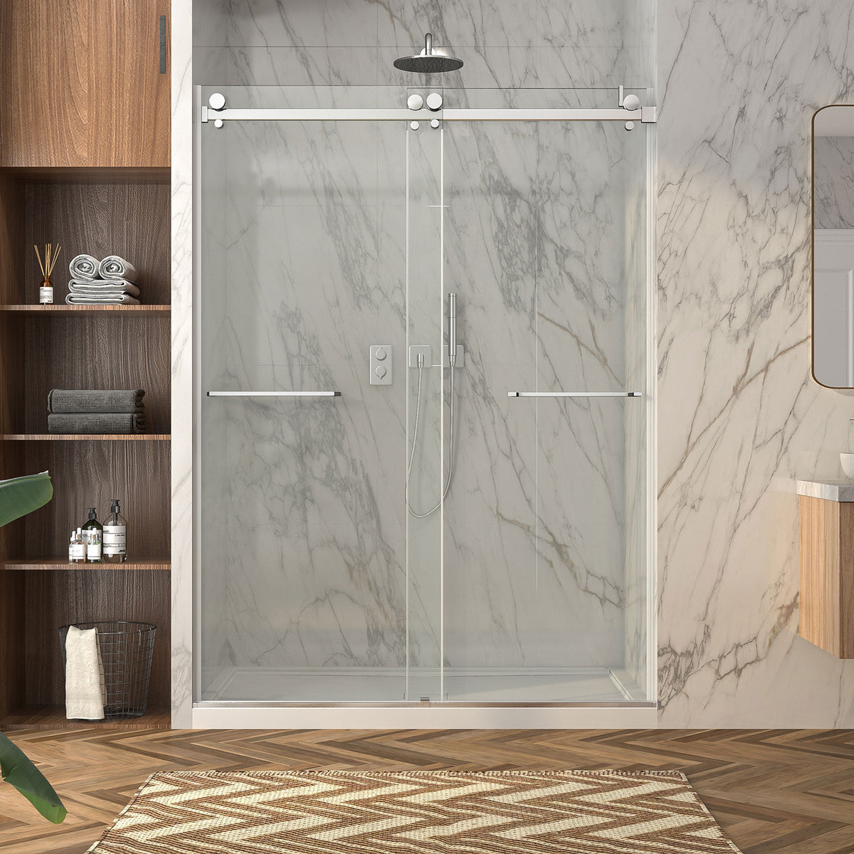 Zitta Bellini 2.0 shower door, 60'' Alcove, bypass-double sliding door, in chrome DB26000ASTD21