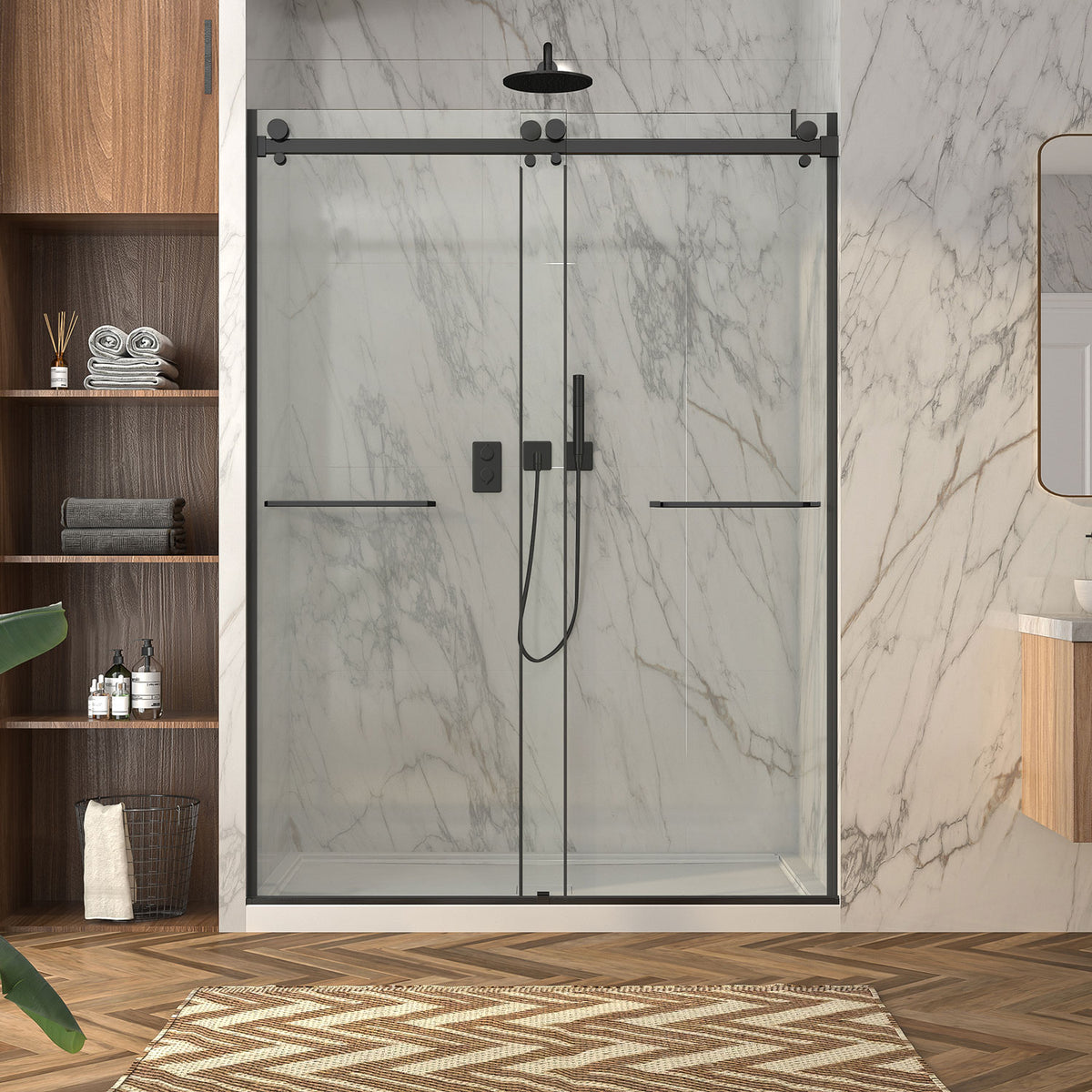 Zitta Bellini 2.0 shower door, 60'' Alcove, bypass-double sliding door, in matte black DB26000ASTD71