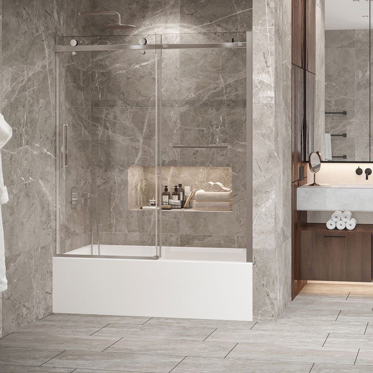 Zitta Bellini 2.0 Bathtub door 60", in alcove, in brushed nickel DB26000BSTC41
