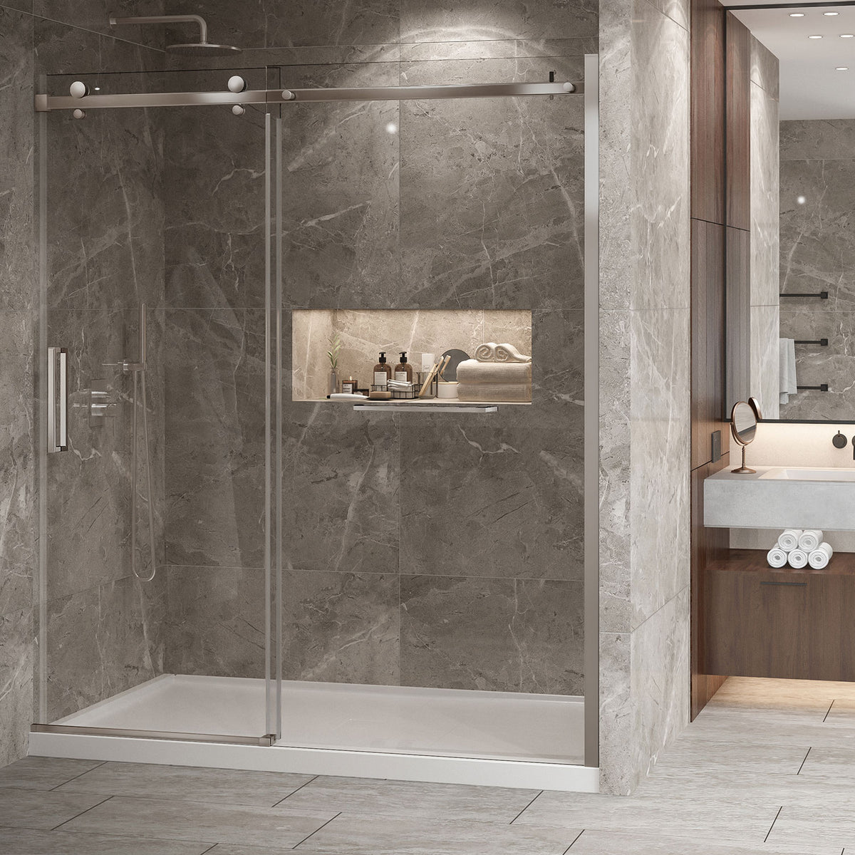 Zitta Bellini 2.0 Shower door 72", in alcove, in brushed nickel DB27200ASTC41