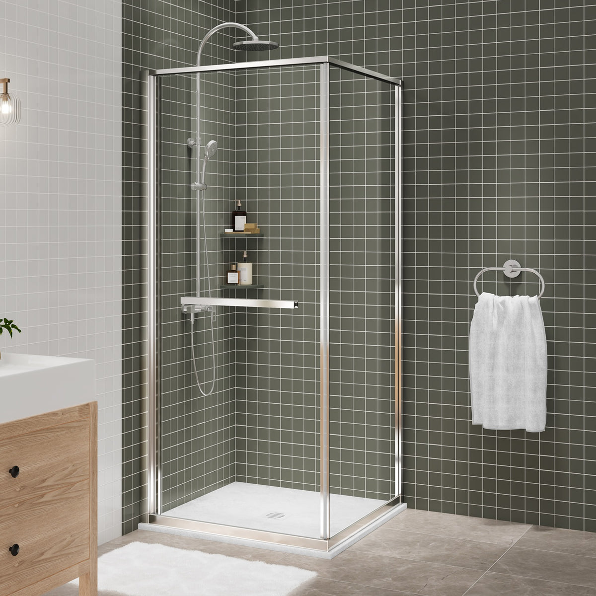 Zitta Flex 2.0 Shower door 36" x 36", in a corner square, in chrome DF23636NCAD21