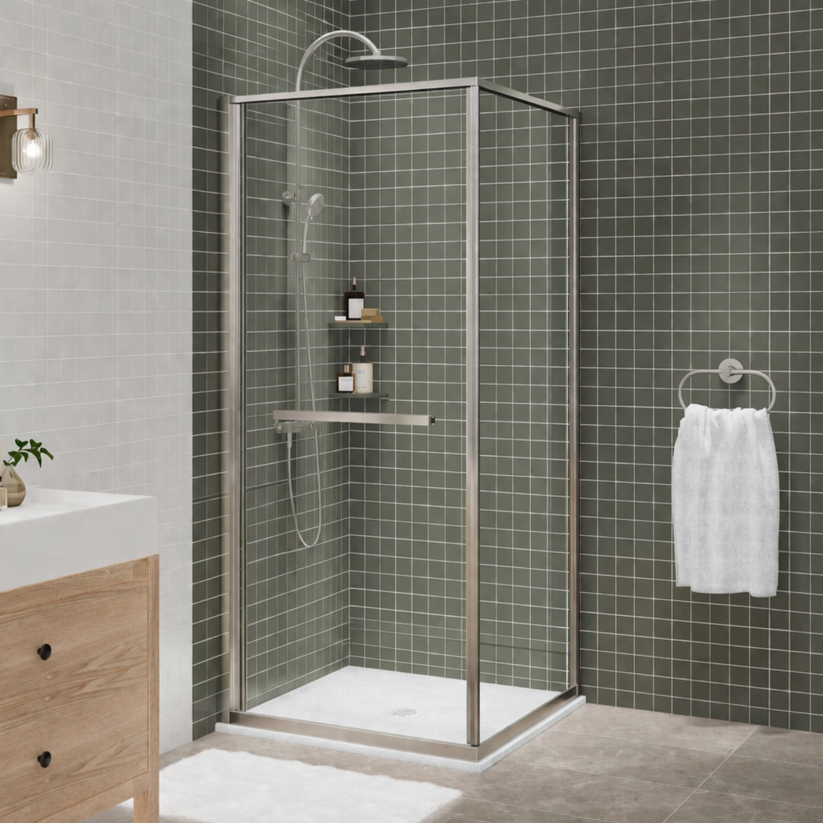 Zitta Flex 2.0 Shower door 36" x 36", in a corner square, in brushed nickel DF23636NCAD41