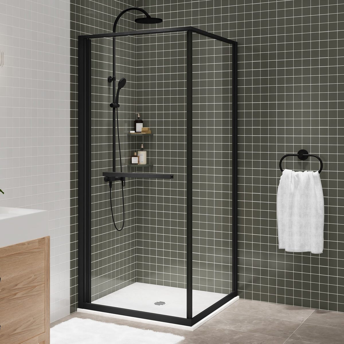 Zitta Flex 2.0 Shower door 36" x 36", in a corner square, in matte black DF23636NCAD71