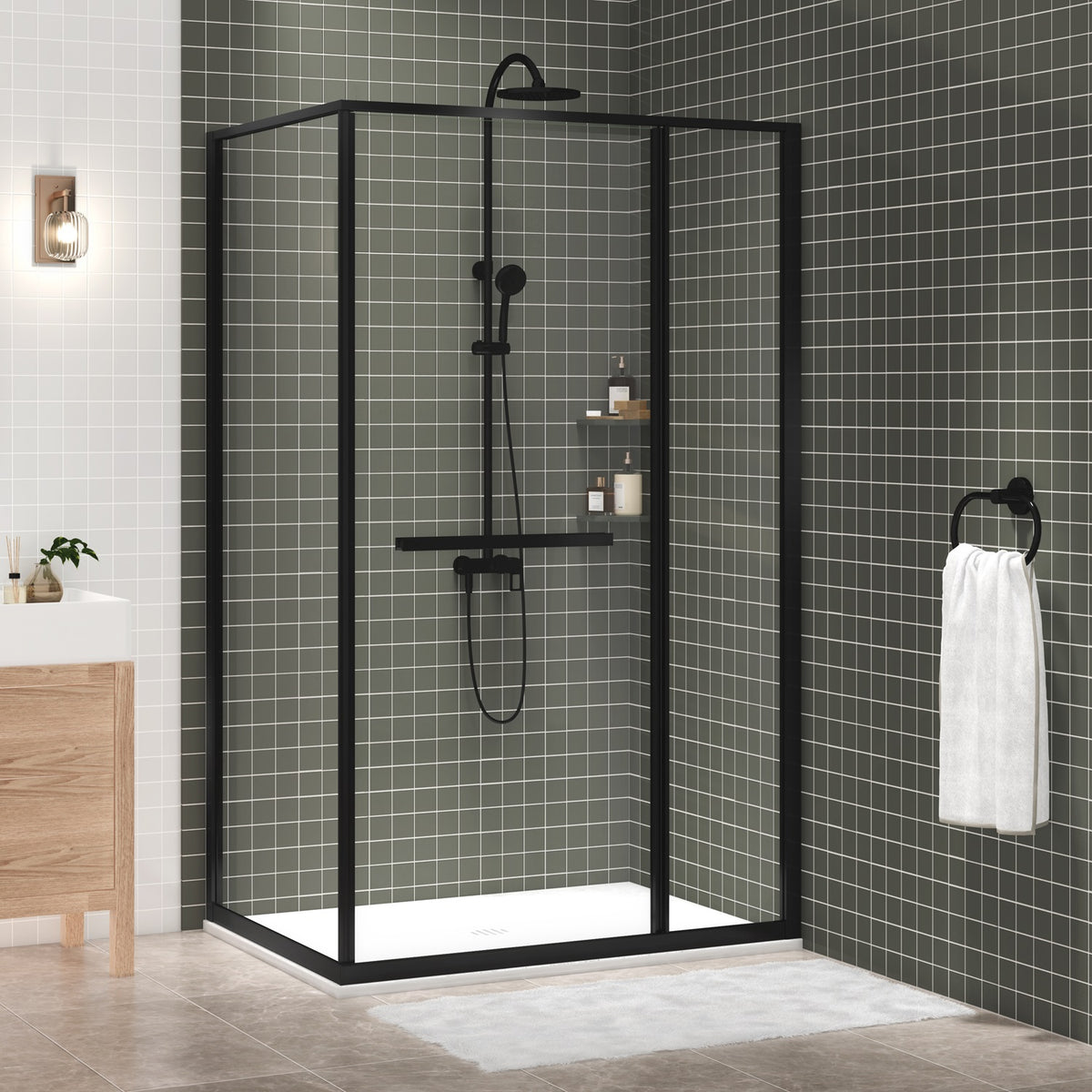 Zitta Flex 2.0 Shower door 48" x 36", in a corner, offset door on the left, in matte black DF24836NREL71