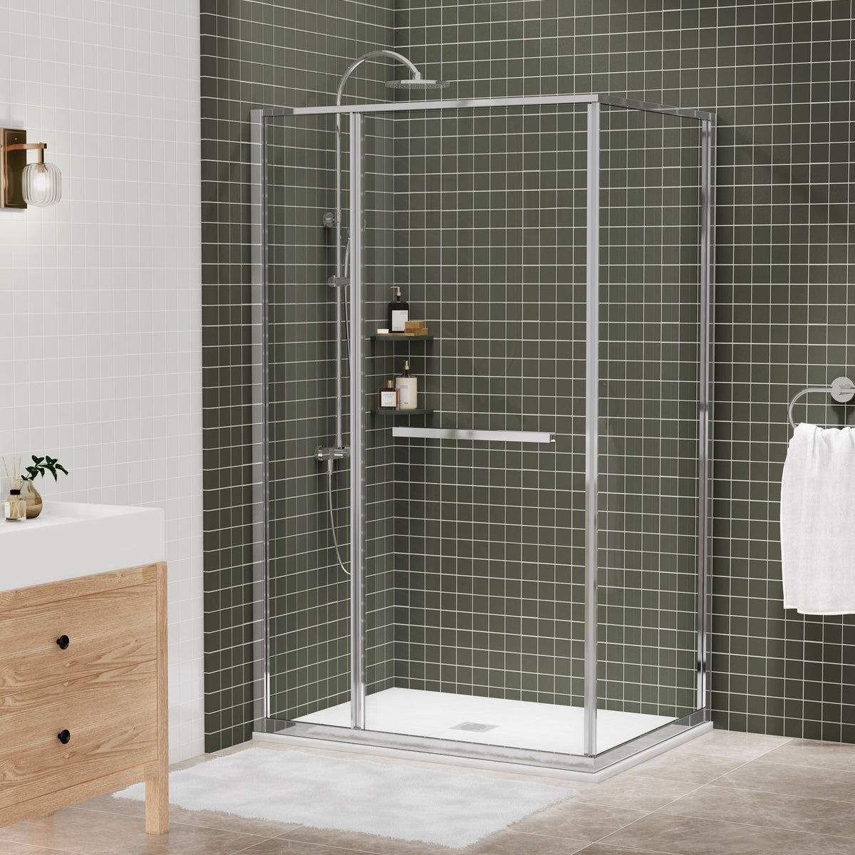 Zitta Flex 2.0 Shower door 48" x 36", in a corner, offset door on the right, in chrome DF24836NRER21