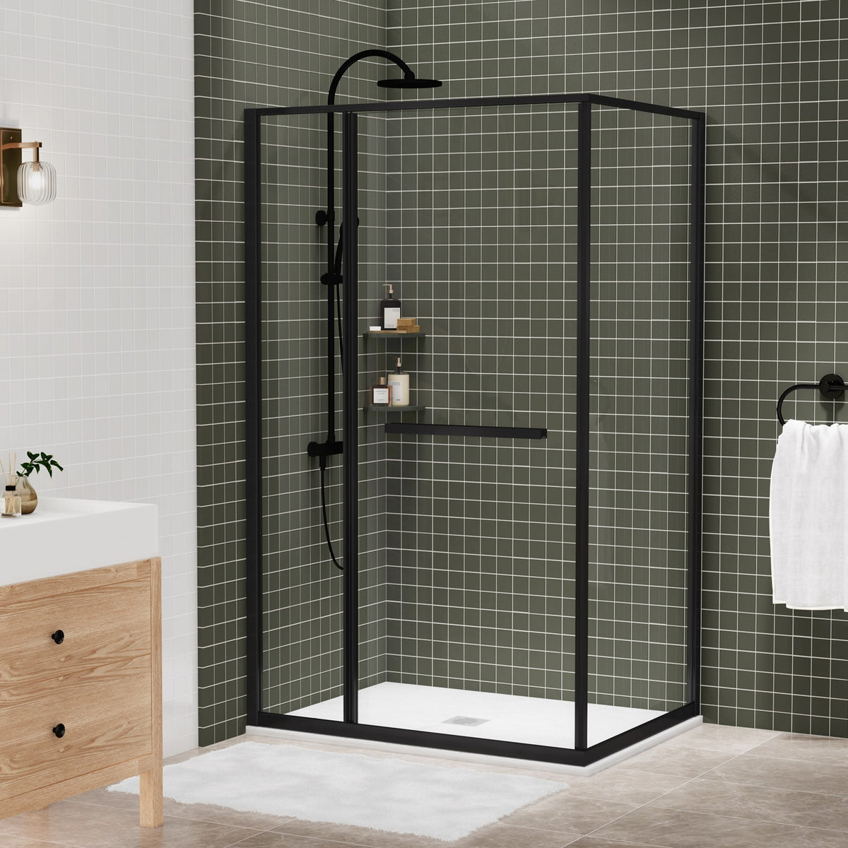 Zitta Flex 2.0 Shower door 48" x 36", in a corner, offset door on the right, in matte black DF24836NRER71