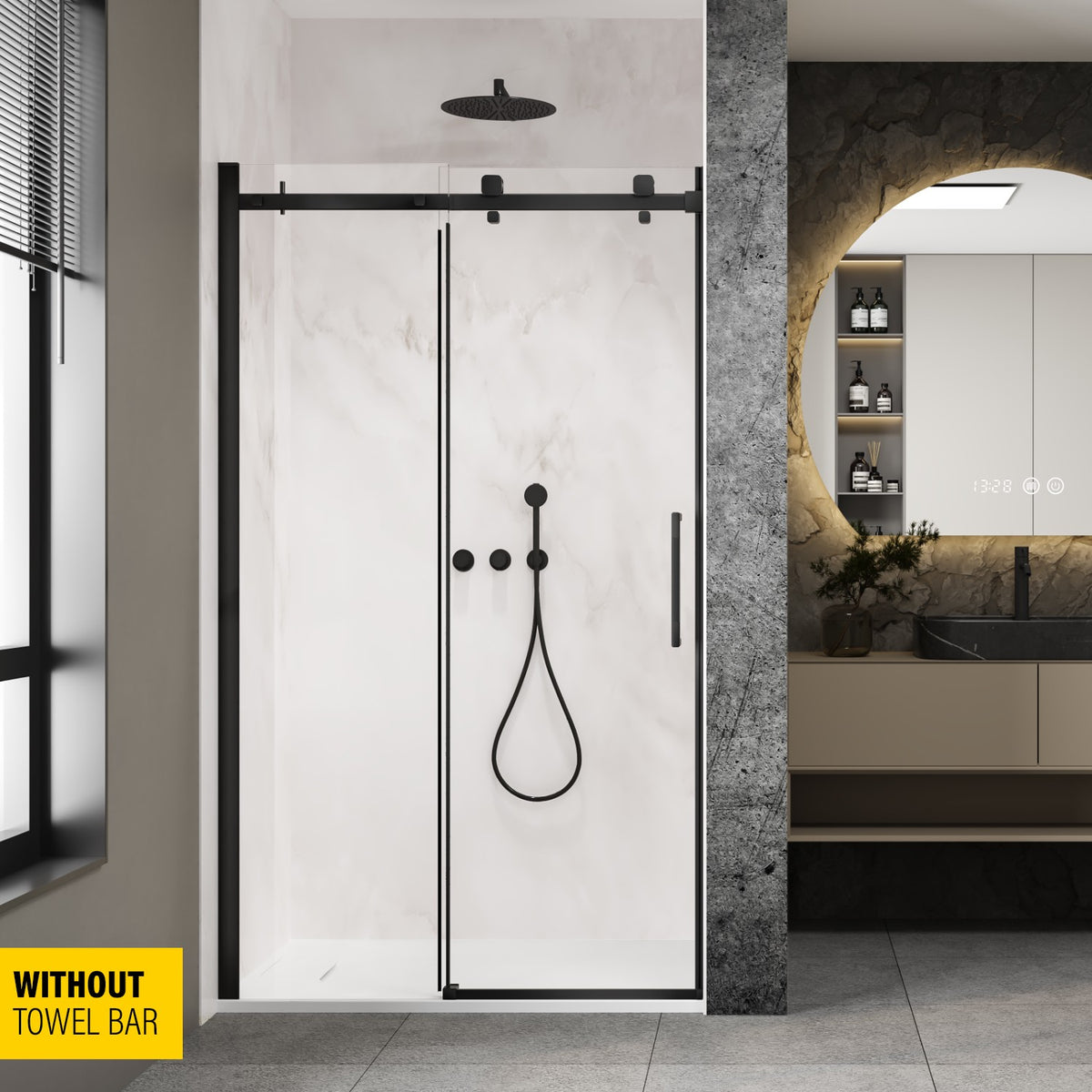 Zitta Alta Shower door 48", in alcove, in matte black DL14800ASTC71