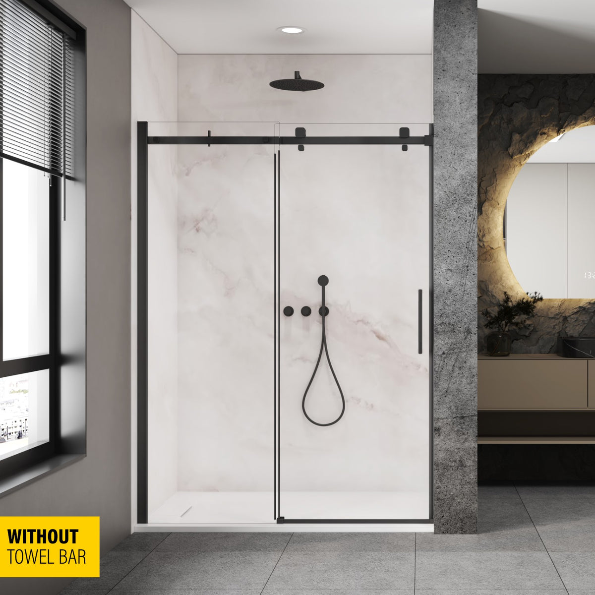 Zitta Alta Shower door 60", in alcove, in matte black DL16000ASTC71