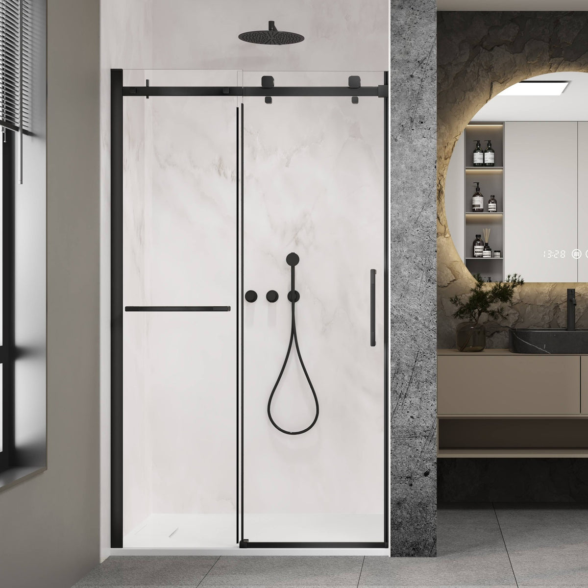 Zitta Alta Shower door 48", in alcove, in matte black DL24800ASTC71