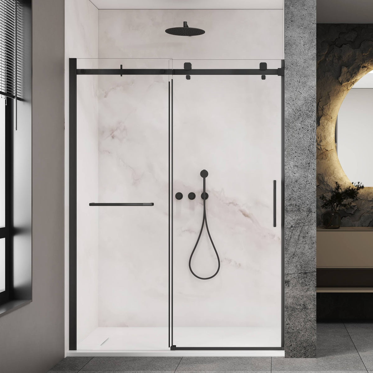 Zitta Alta Shower door 60", in alcove, in matte black DL26000ASTC71
