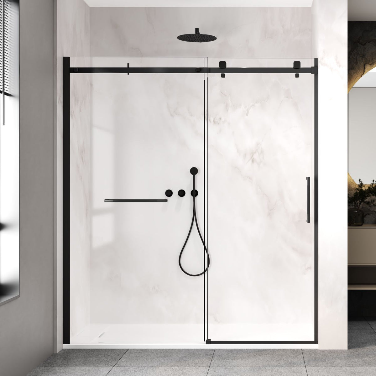 Zitta Alta Shower door 72", in alcove, in matte black DL27200ASTC71
