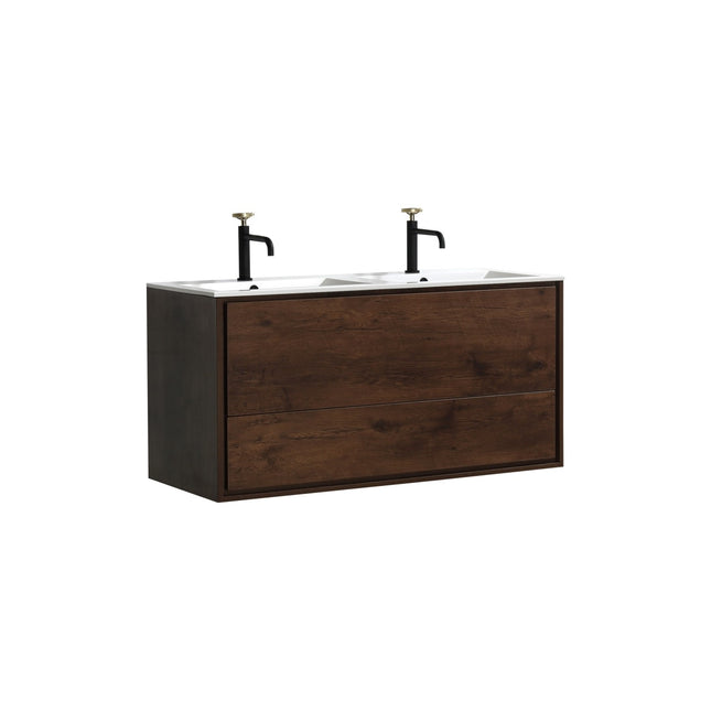 Kube Bath De Lusso 48″ Double Sink Rose Wood Wall Mount Modern Bathroom Vanity Kube Bath