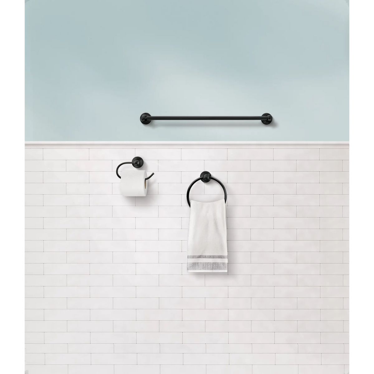 Moen Preston Paper Holder, 18" Towel Bar, Towel Ring Accessory Kit DN8433 in Matte Black (DN8433BL) - view 2