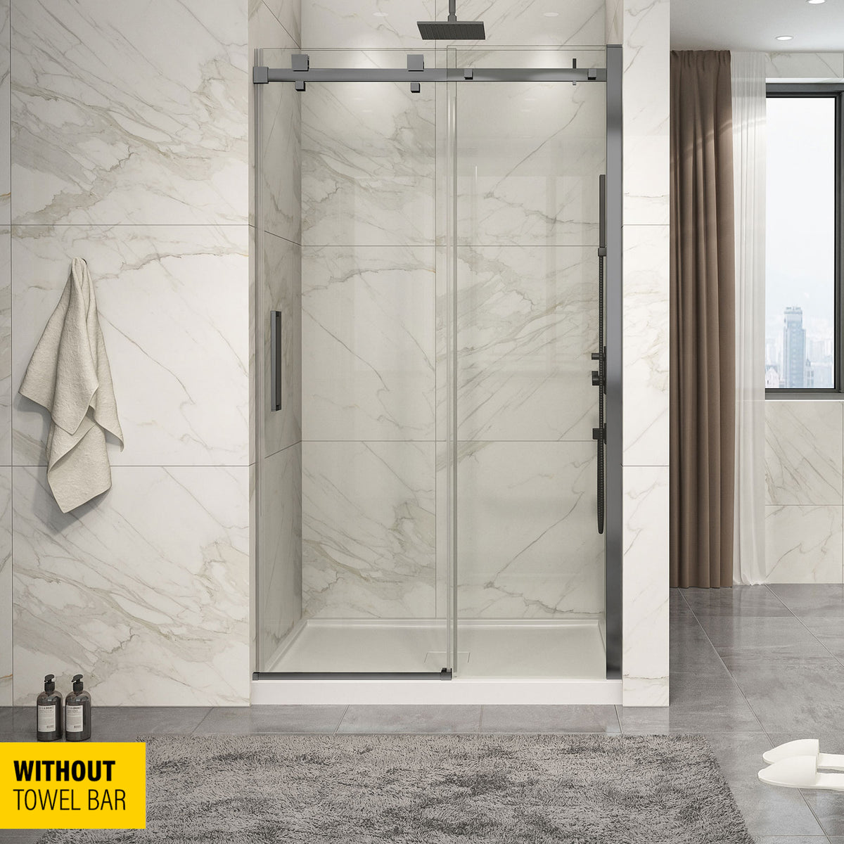 Zitta Piazza Shower door 48", in alcove, in gunmetal DP14800ASTC31