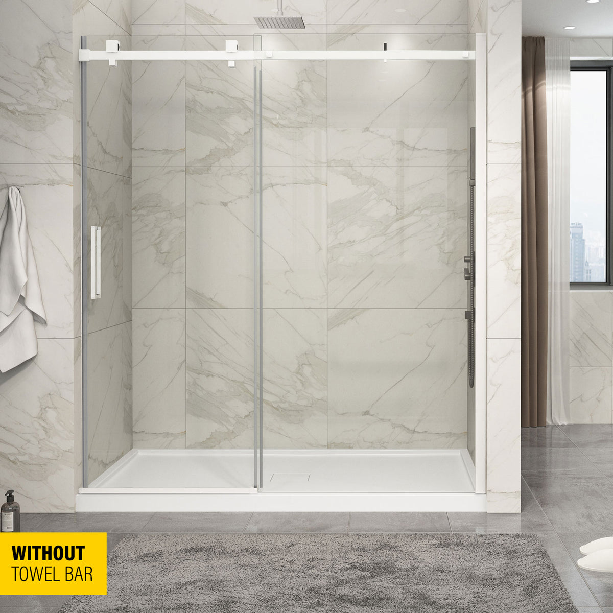 Zitta Piazza Shower door 72", in alcove, in matte white DP17200ASTC11