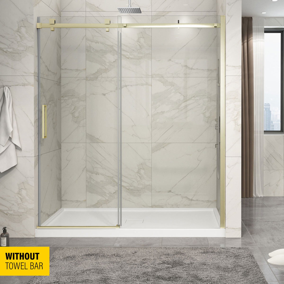 Zitta Piazza Shower door 72", in alcove, in brushed gold DP17200ASTC51