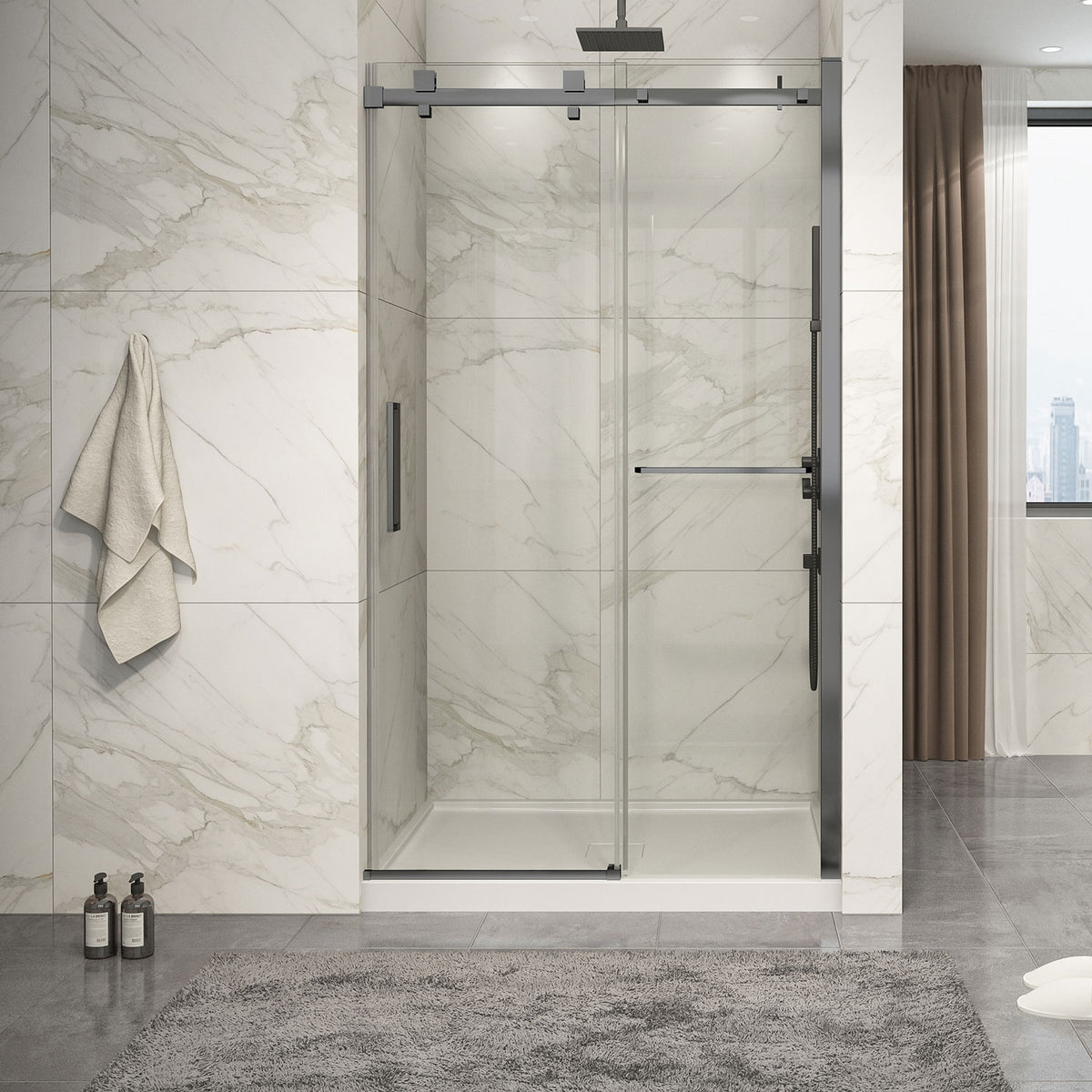Zitta Piazza 2.0 Shower door 48", in alcove, in gunmetal DP24800ASTC31