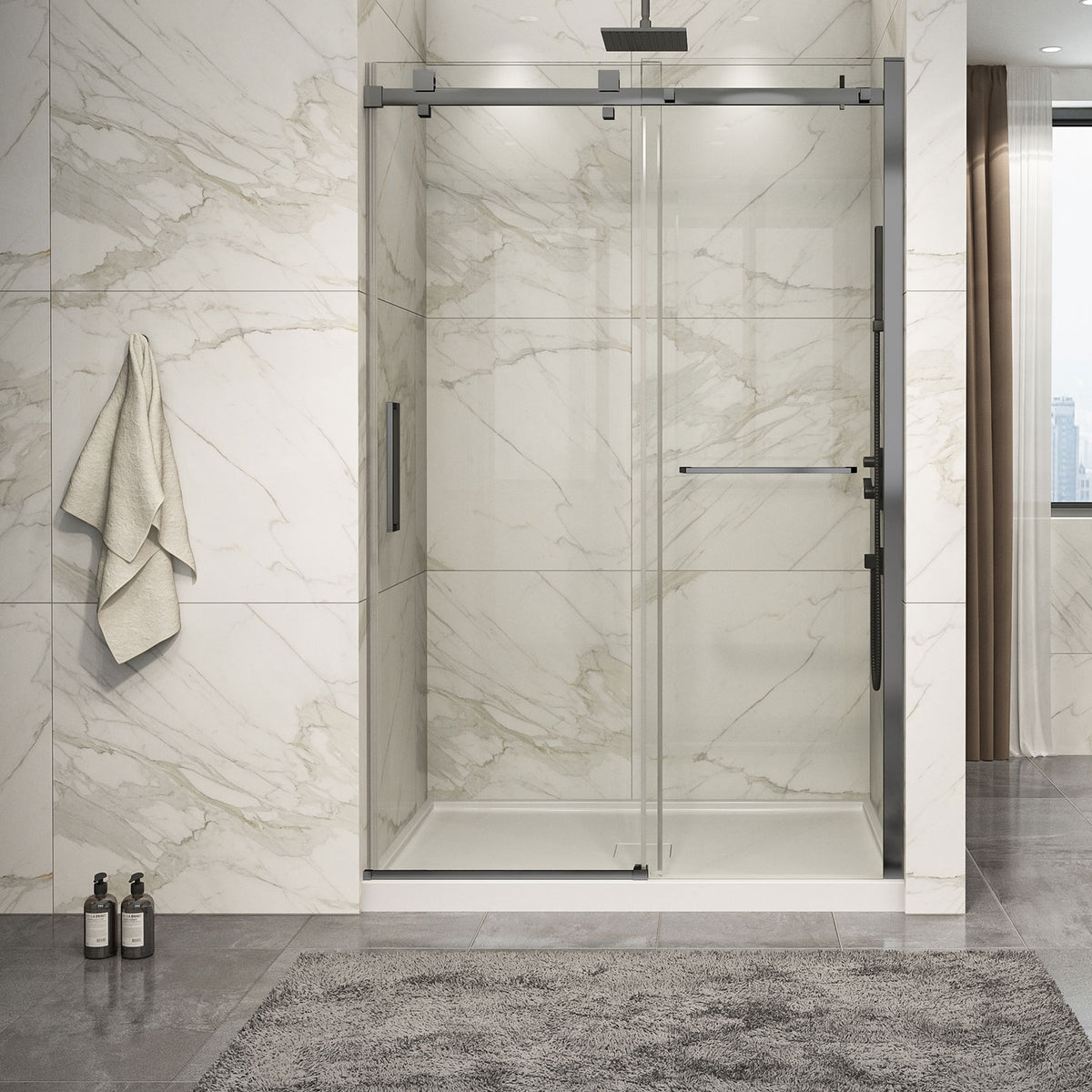 Zitta Piazza 2.0 Shower door 54", in alcove, in gunmetal DP25400ASTC31