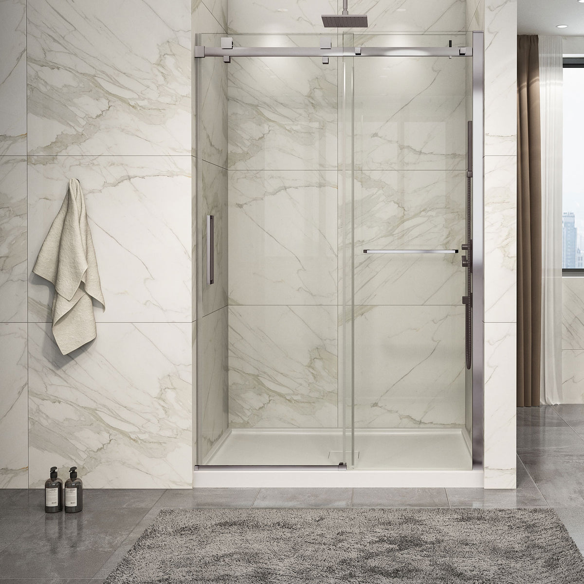 Zitta Piazza 2.0 Shower door 54", in alcove, in brushed nickel DP25400ASTC41
