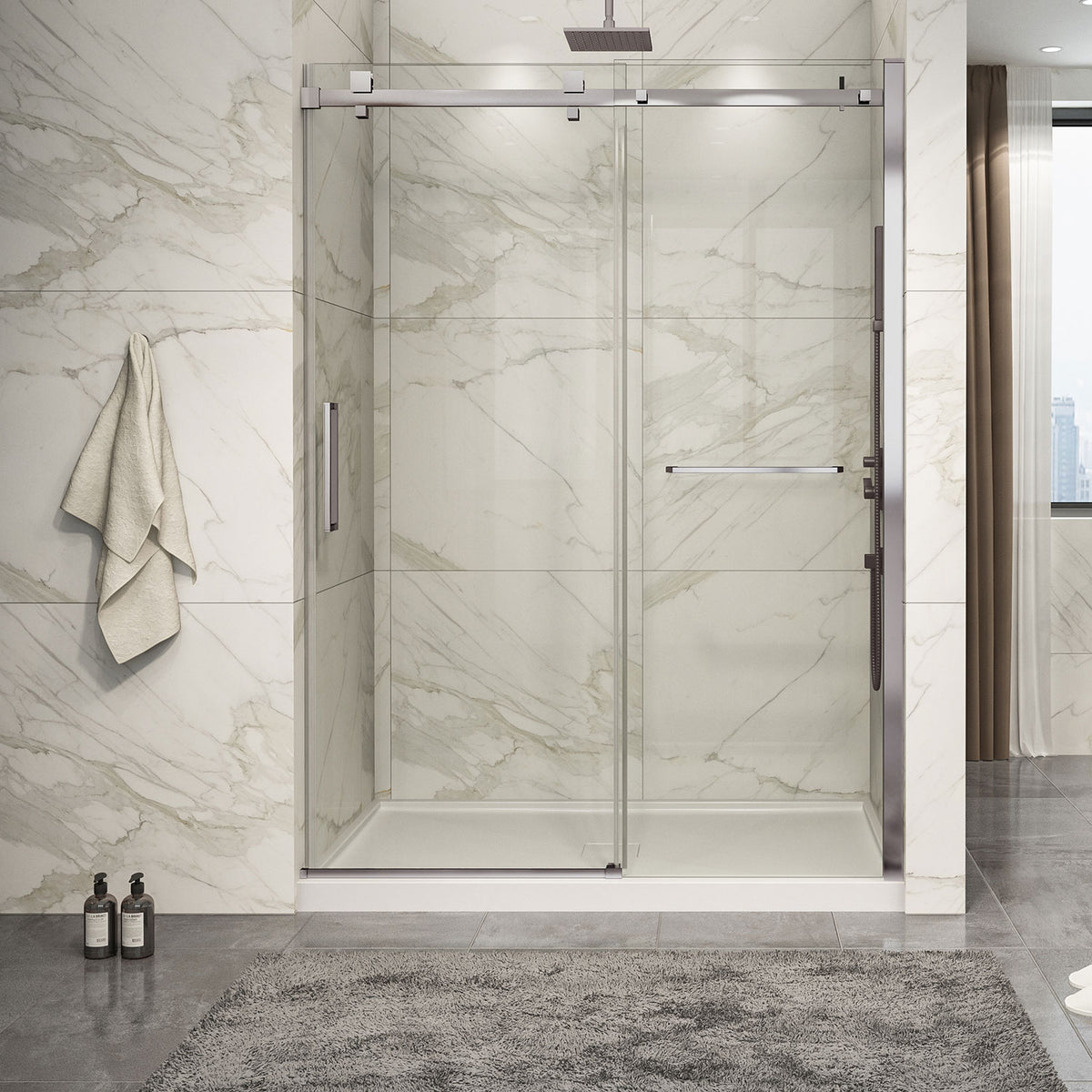 Zitta Piazza 2.0 Shower door 60", in alcove, in brushed nickel DP26000ASTC41