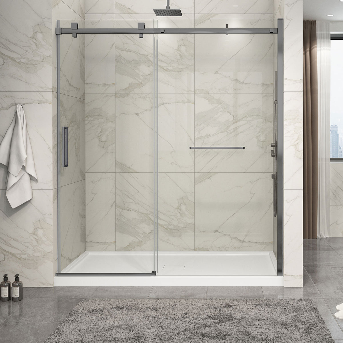 Zitta Piazza 2.0 Shower door 72", in alcove, in gunmetal DP27200ASTC31